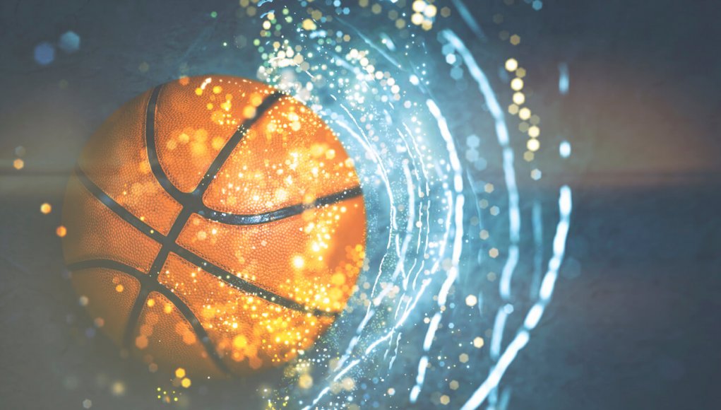 Basketball with glowing stars around it