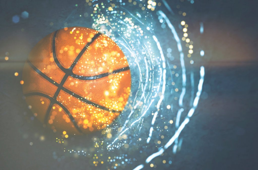 Basketball with glowing stars around it