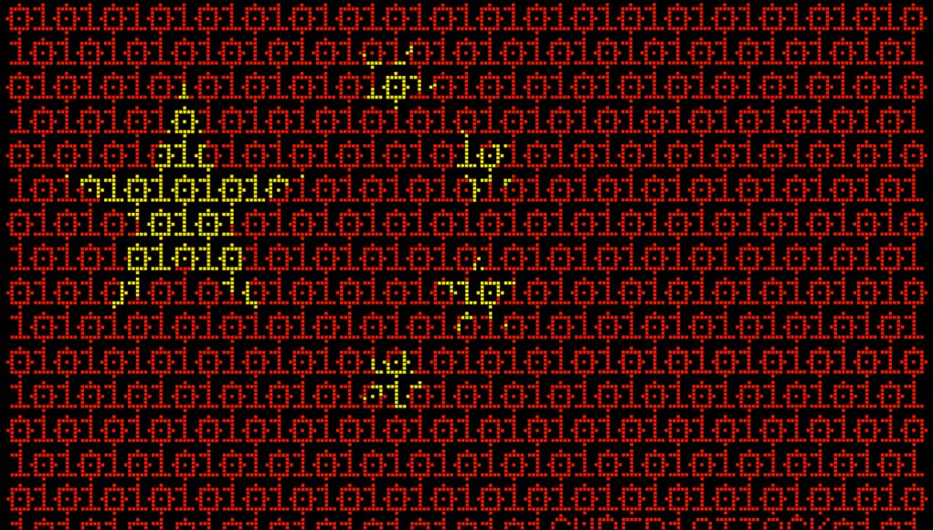 Chinese flag composed of binary code, in yellow and red