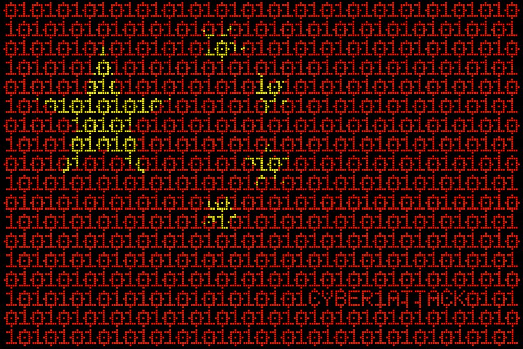 Chinese flag composed of binary code, in yellow and red