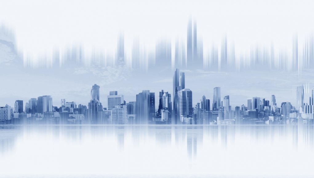 Modern buildings, abstract city network connection, on white background