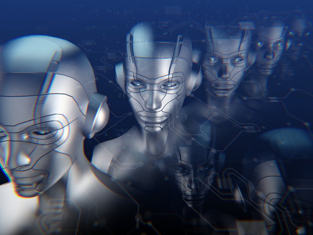 Sci-fi-esque metallic, artificial looking humans