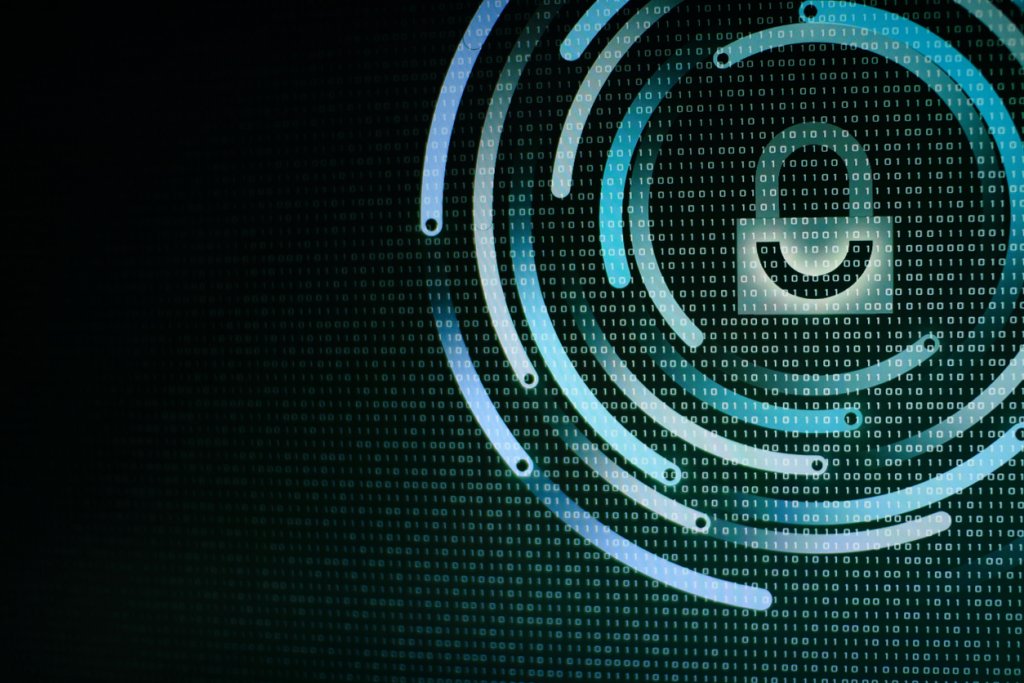 Abstract lock surrounded by computer binary and circles