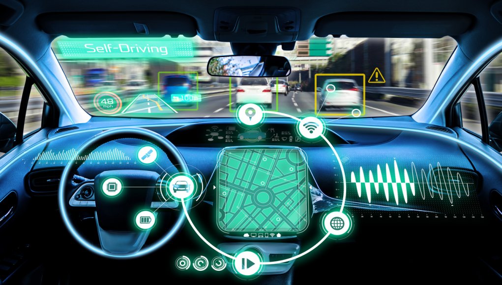 cockpit of autonomous car. self driving vehicle.