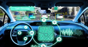 cockpit of autonomous car. self driving vehicle.