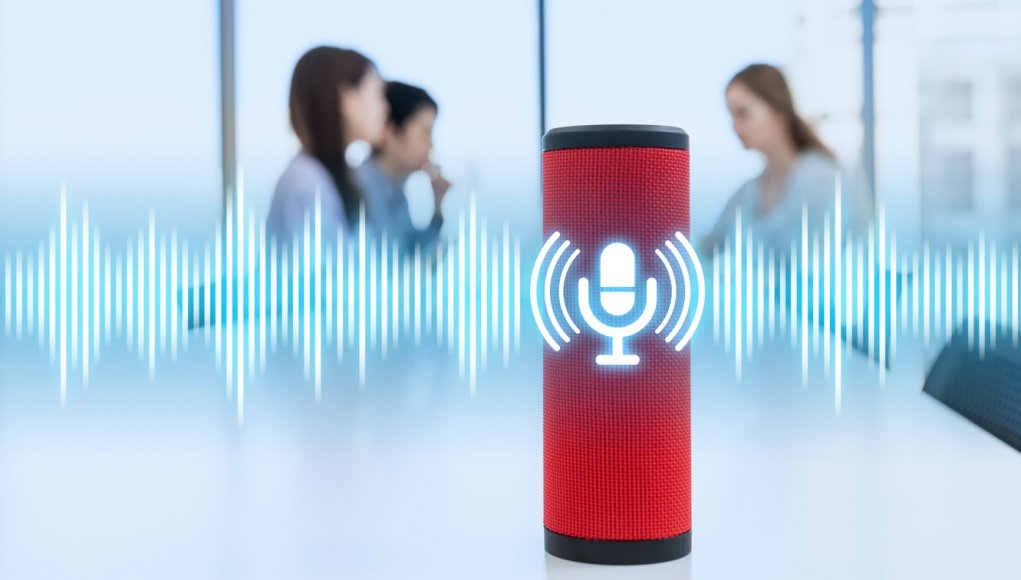 Smart speaker concept. AI speaker. Voice recognition.