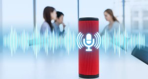 Smart speaker concept. AI speaker. Voice recognition.