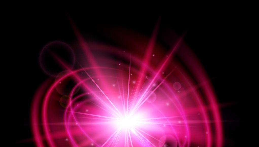 Flash, blast wave with red light effect. Explosion isolated on black background. Magic glow sparkling star