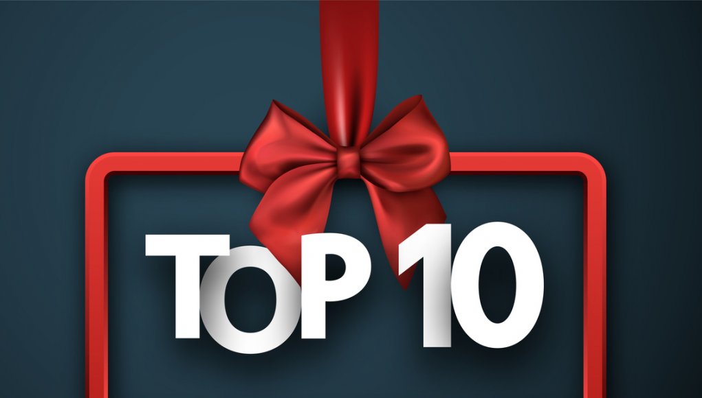 Top 10. Card with red satin bow. Vector background.