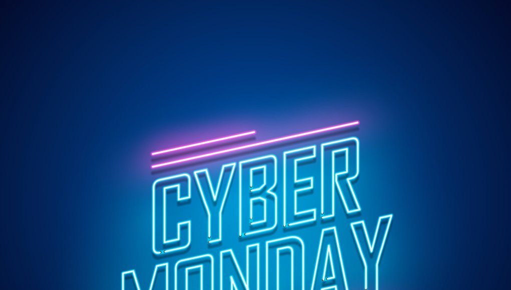 Cyber Monday background. Neon sign.