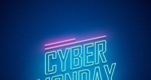 Cyber Monday background. Neon sign.