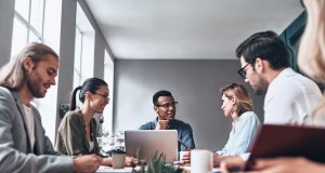 Business people working in a modern office setting