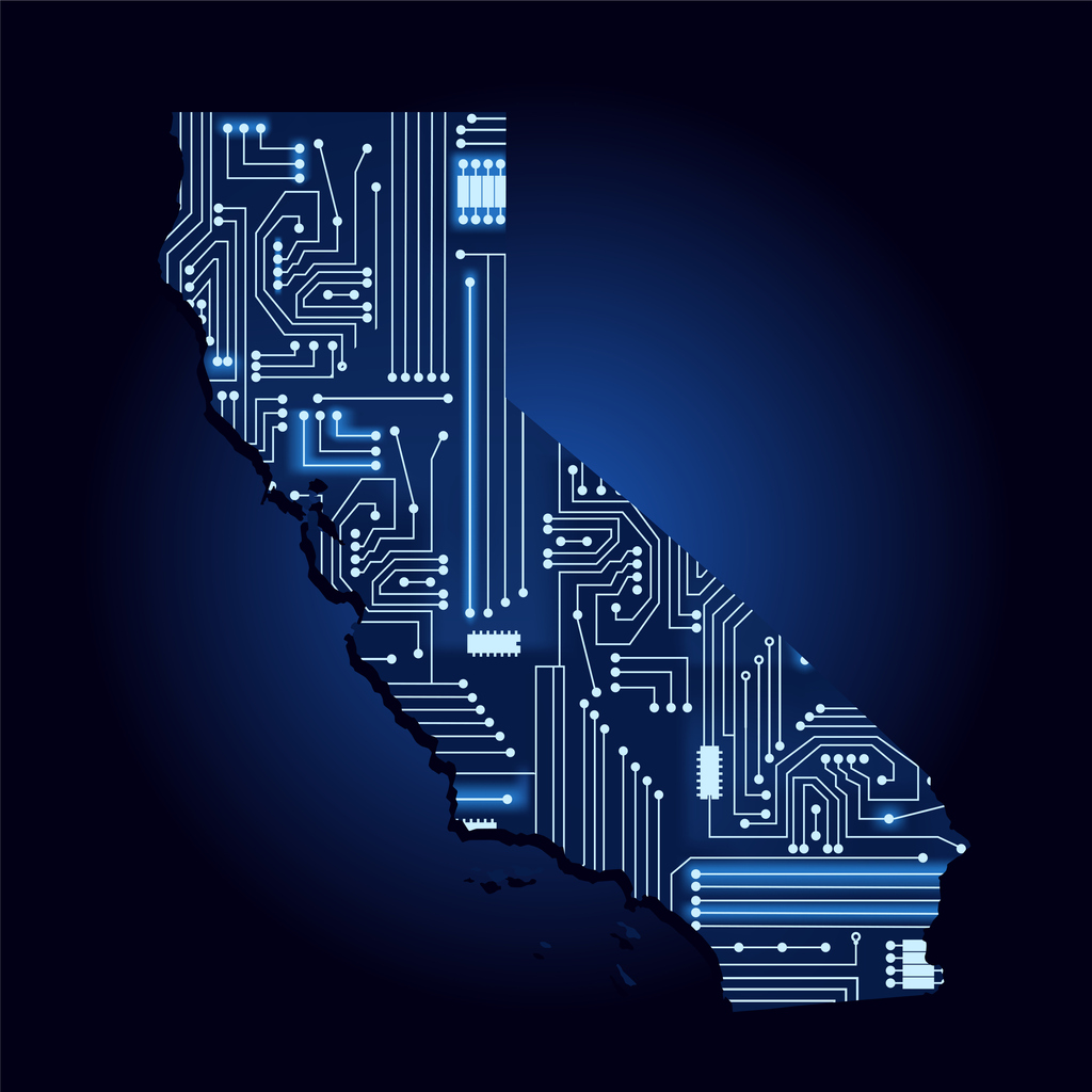 Map of California with cyber technology concept
