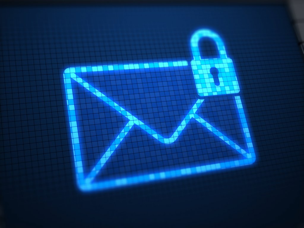 Depiction of an envelope, with a lock affixed to it