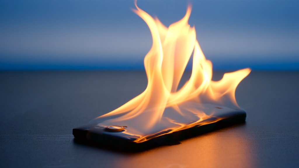 Smartphone burns on a table