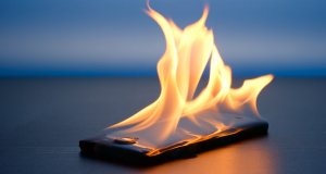 Smartphone burns on a table