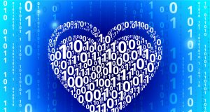 Heart Binary Code Blue Vector Pattern Background