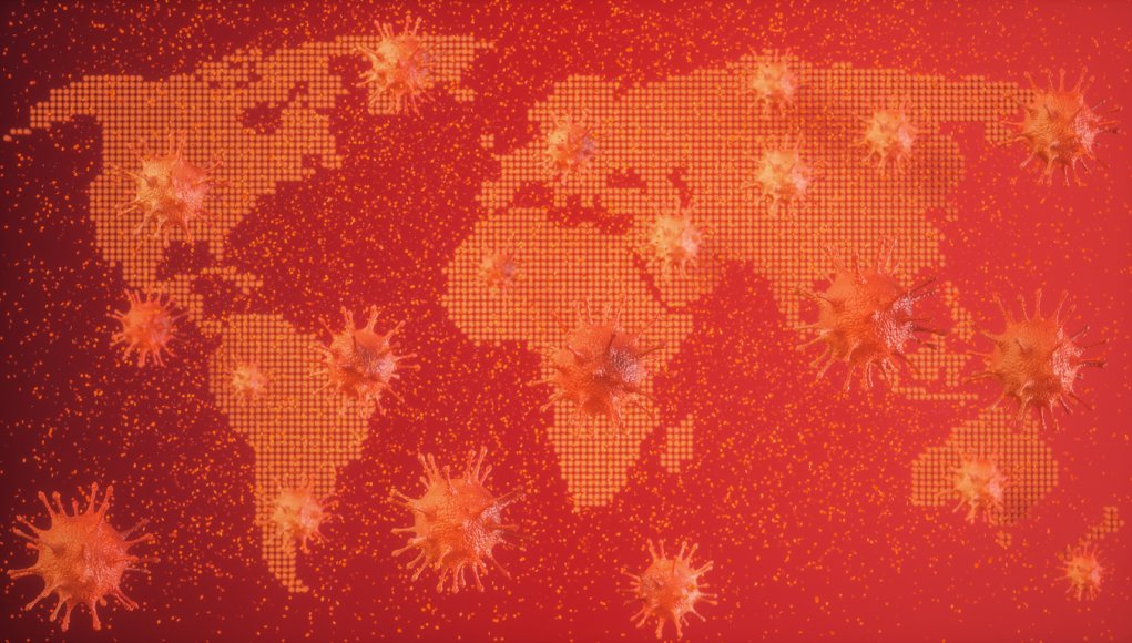 Abstract virus with world map