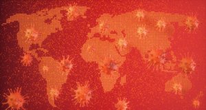 Abstract virus with world map