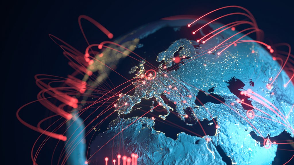 Image of a globe with connection lines indicating spread of pandemic