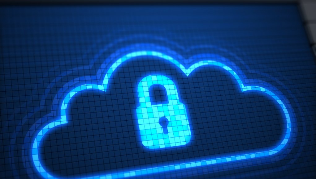 Cloud with padlock on digital screen