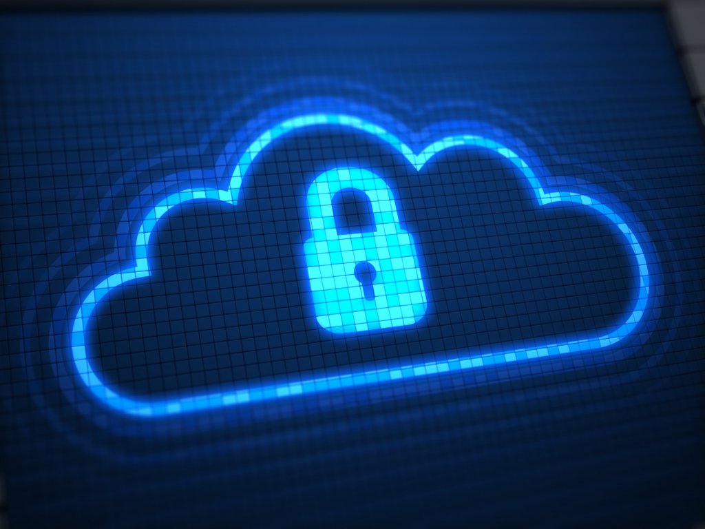 Cloud with padlock on digital screen