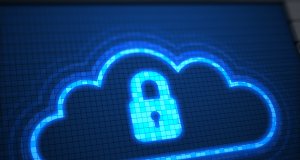 Cloud with padlock on digital screen