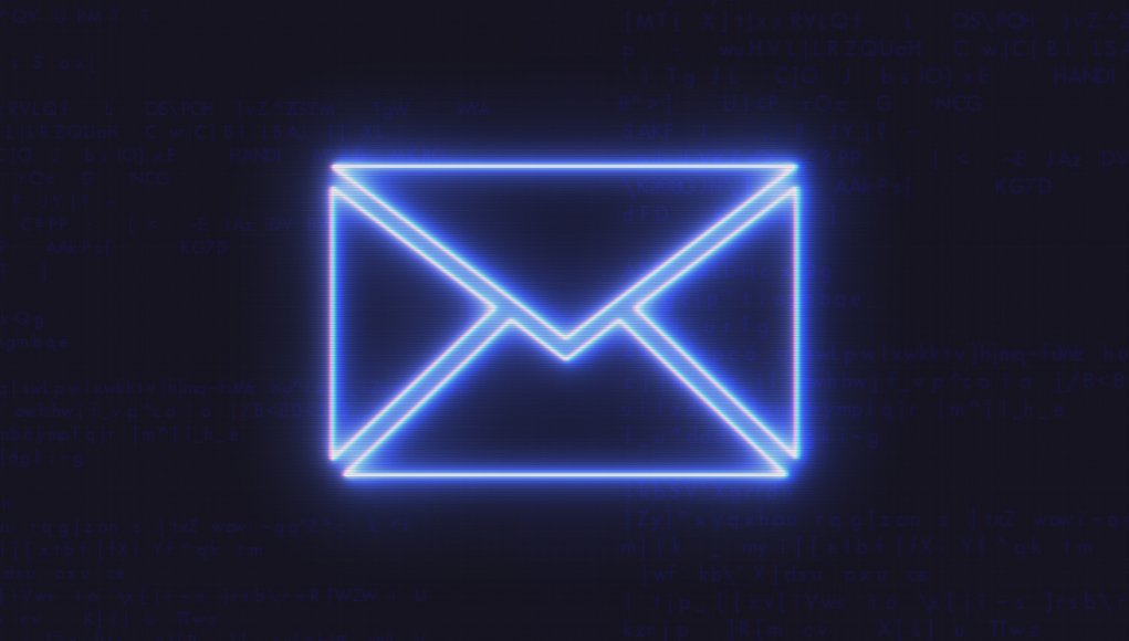 Futuristic Interface E-Mail Icon on Computer code running Background