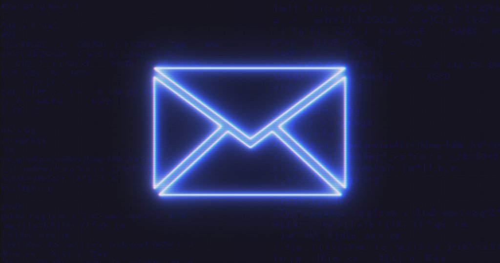 Futuristic Interface E-Mail Icon on Computer code running Background