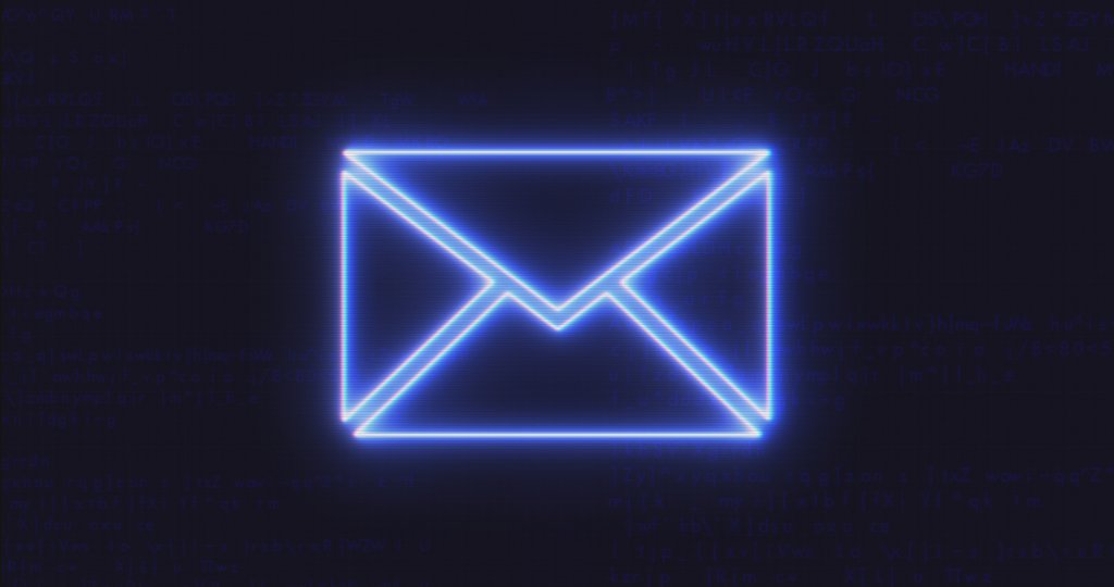 Futuristic Interface E-Mail Icon on Computer code running Background