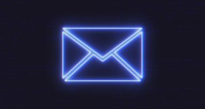 Futuristic Interface E-Mail Icon on Computer code running Background