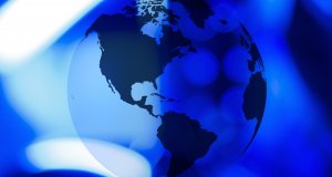 Image of globe, abstract in blue