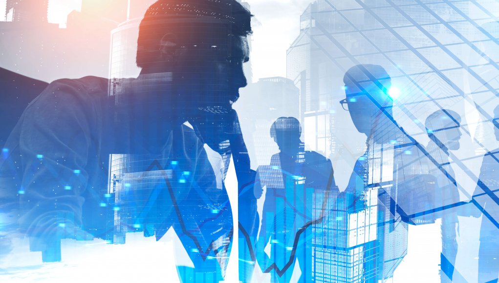 IT professional in abstract digital space