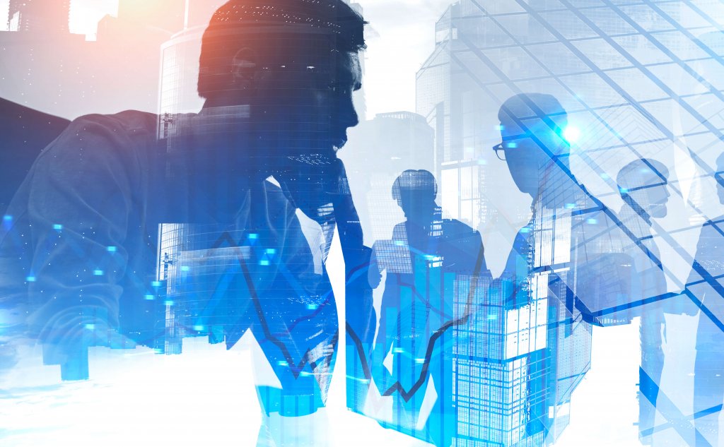IT professional in abstract digital space