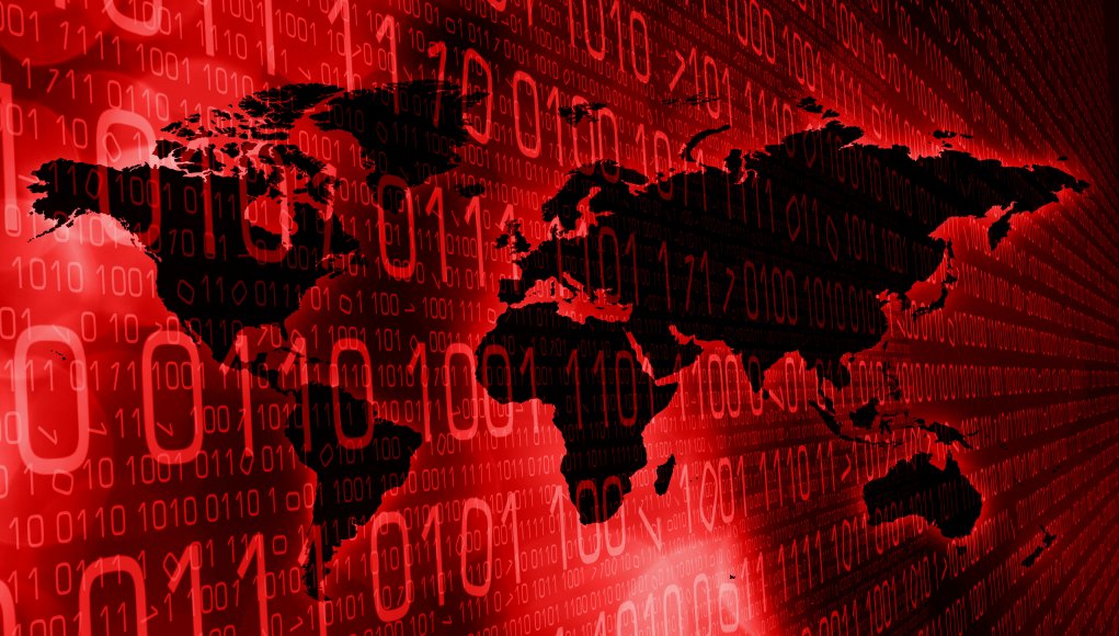 Map of world with binary code on map
