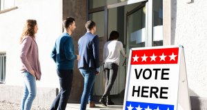 People lining up to vote