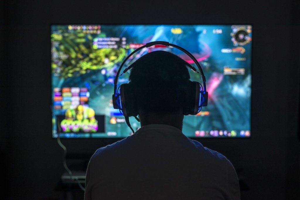 Online gaming, person infront of computer