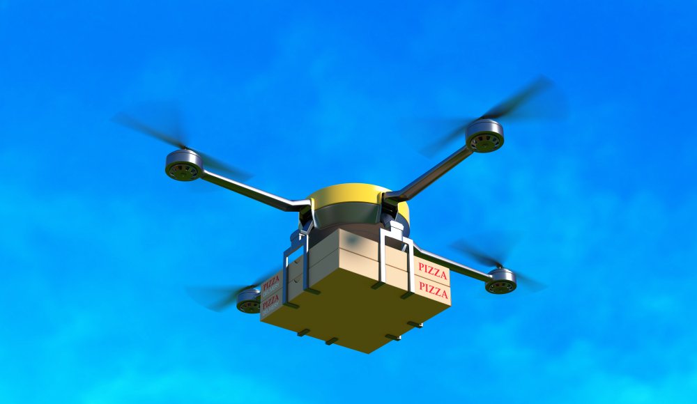 Drone delivery with pizza
