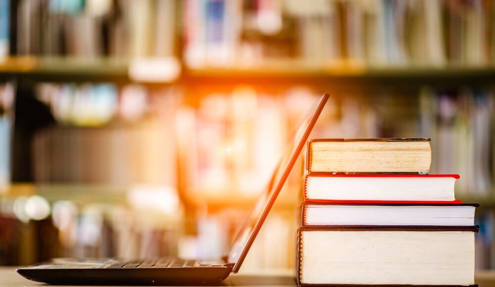 Bookshelves and laptop concept