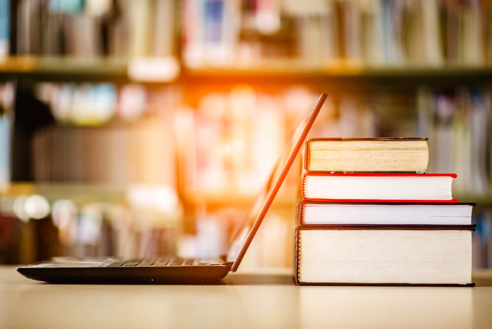 Bookshelves and laptop concept