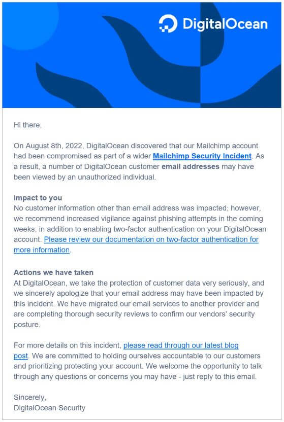 DigitalOcean breach notification letter