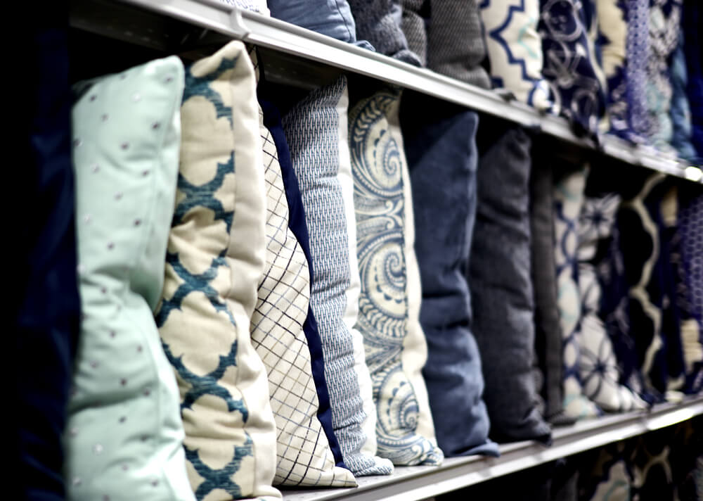 Row of decorative throw pillows