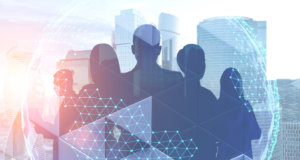Silhouettes of business people, business decisions, data security concept art