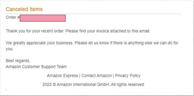 Example of a clone phishing email from Amazon 2023