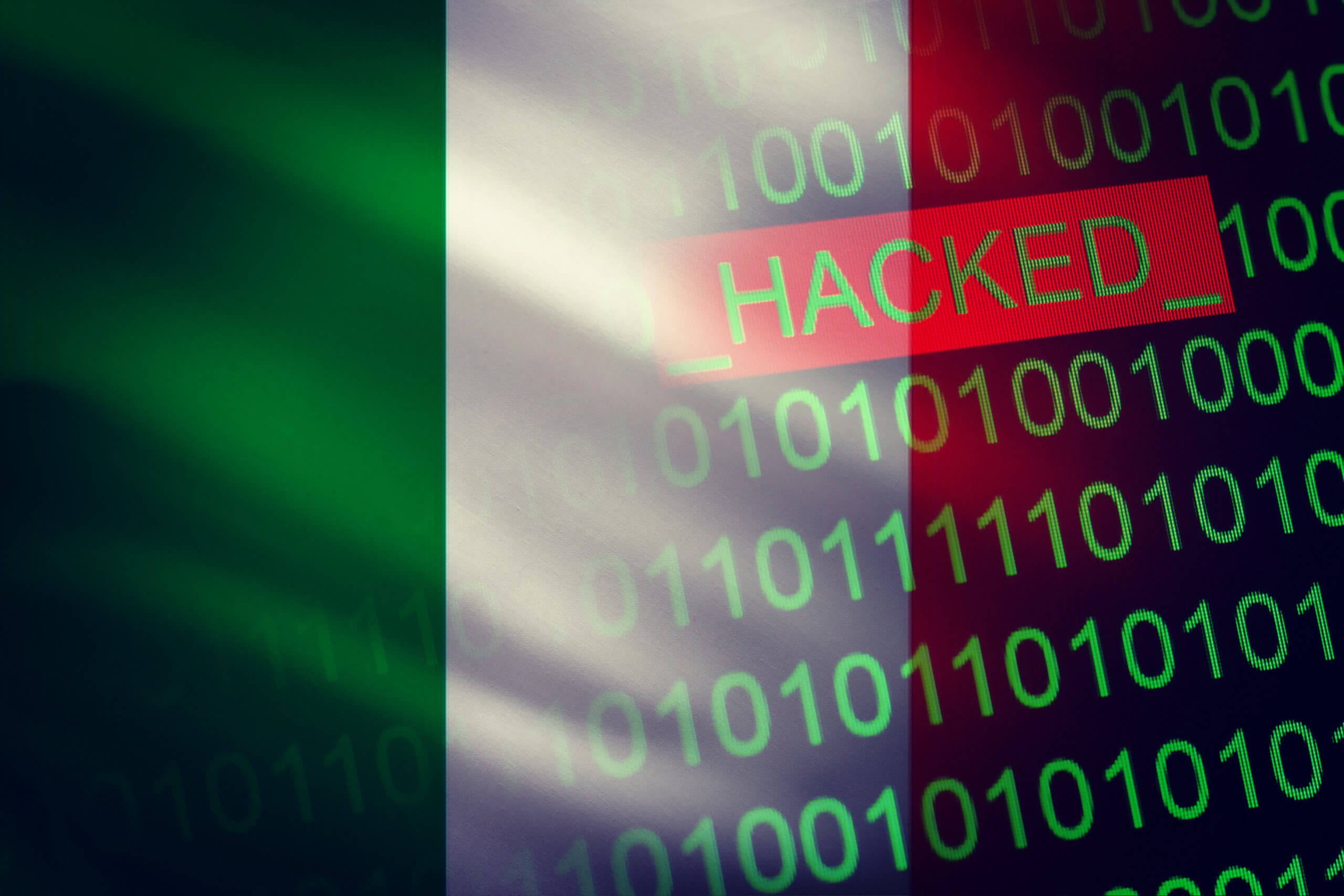 Italian flag and coding or hacking concept art