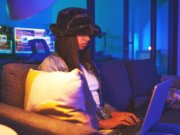 A woman working on a hacking project