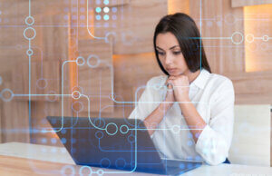 Business person looking at laptop