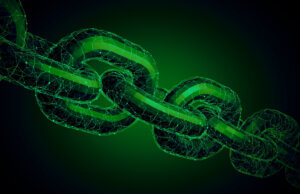 Blockchain cryptography concept art; digital, futuristic
