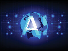 Artificial intelligence, connected globe with blue lights