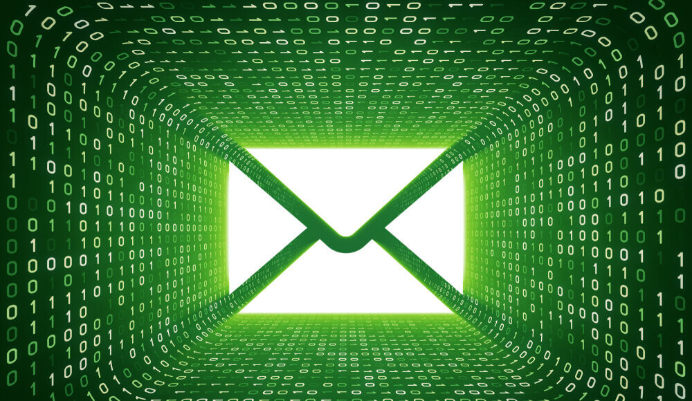 White envelope icon on green background, representative of email security
